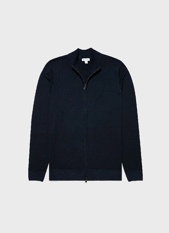 men's graphic tee with distressed print Men's Extra-Fine Merino Zip Cardigan in Light Navy