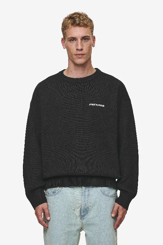men's crewneck sweater with ribbed cuffs and hem Logo Oversized Knit Sweater Black