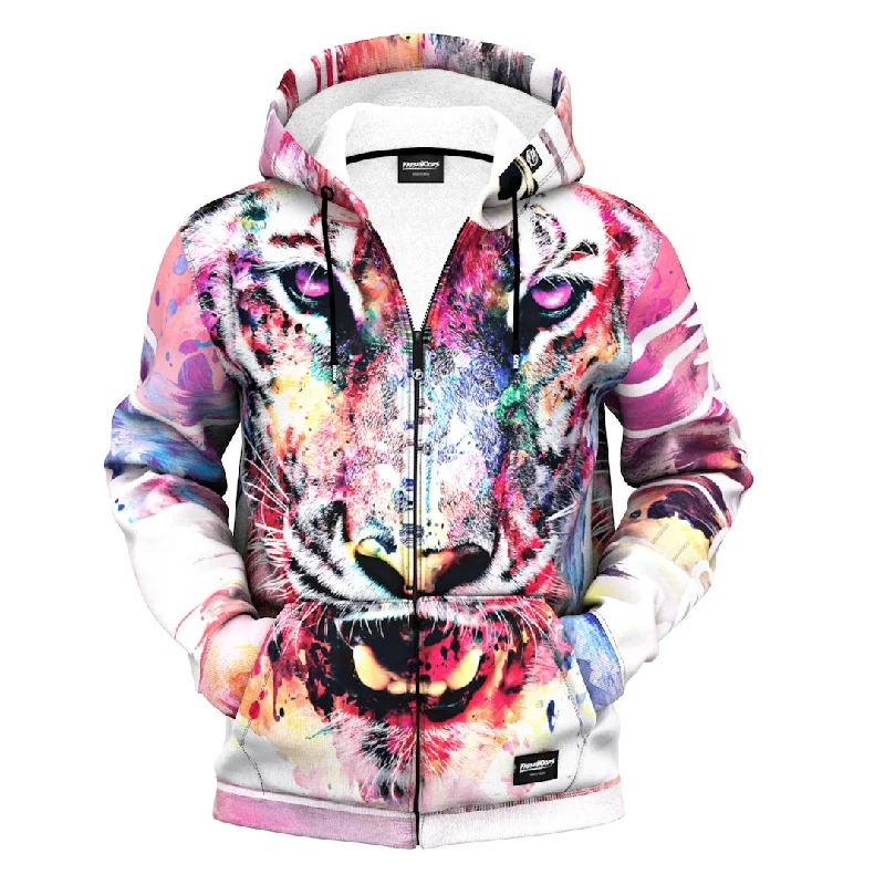 Men's pullover hooded sweatshirt Men's casual hooded sweatshirtAquarelle Tiger Zip Up Hoodie