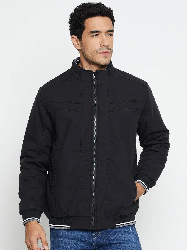 men's shearling coat with pockets Solid Black Full Sleeves Mock Collar Regular Fit Casual Jacket for Men men's shearling coat with pockets Solid Black Full Sleeves Mock Collar Regular Fit Casual Jacket for Men