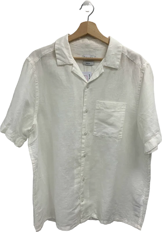 men's fleece-lined hoodie with zippered sleeves Calvin Klein White Linen-Blend Shirt UK M