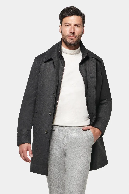 men's padded puffer vest Wool Silk Euro Coat, Dark Graphite