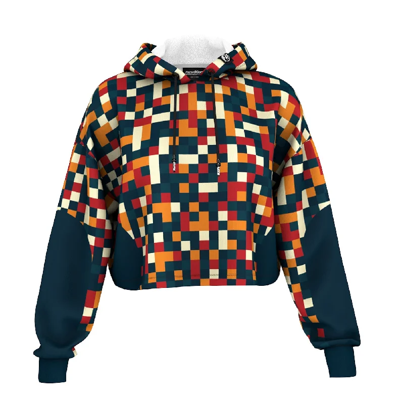 Men's hooded sweatshirt without pockets Men's pullover hooded sweatshirtPixel Block Cropped Hoodie