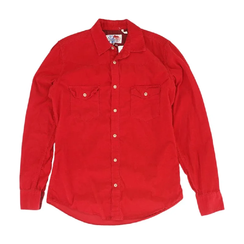 men's stretchy cotton polo shirt Red Solid Long Sleeve Button Down