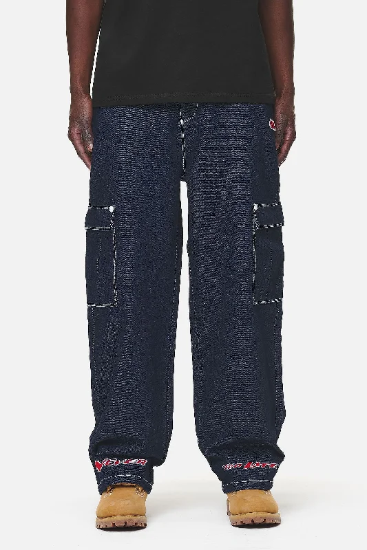 Men's tailored shorts with pleats Renton Loose Jeans Dark Blue