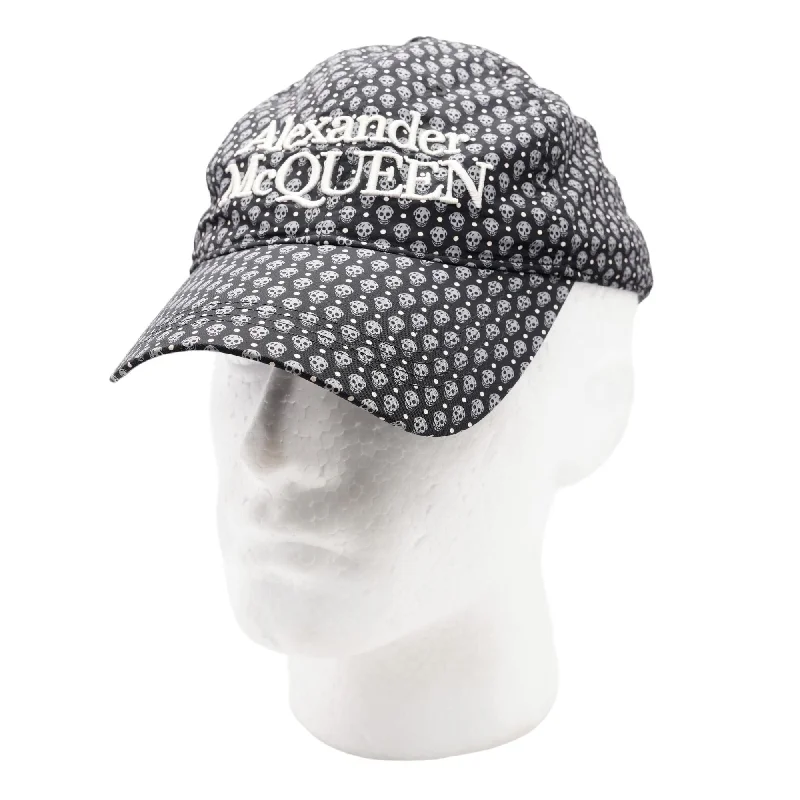 breathable mesh hats with UV protection Black Skull Motif Patterned Logo-Embroidered Baseball Cap