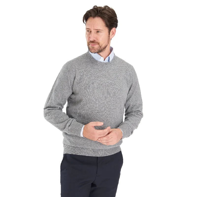 men's crewneck sweater with ribbed cuffs and hem GRAY CREWNECK SWEATER
