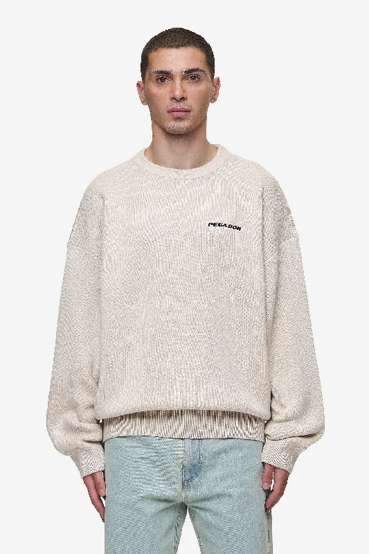 men's striped polo shirt with contrast piping Logo Oversized Knit Sweater Light Beige