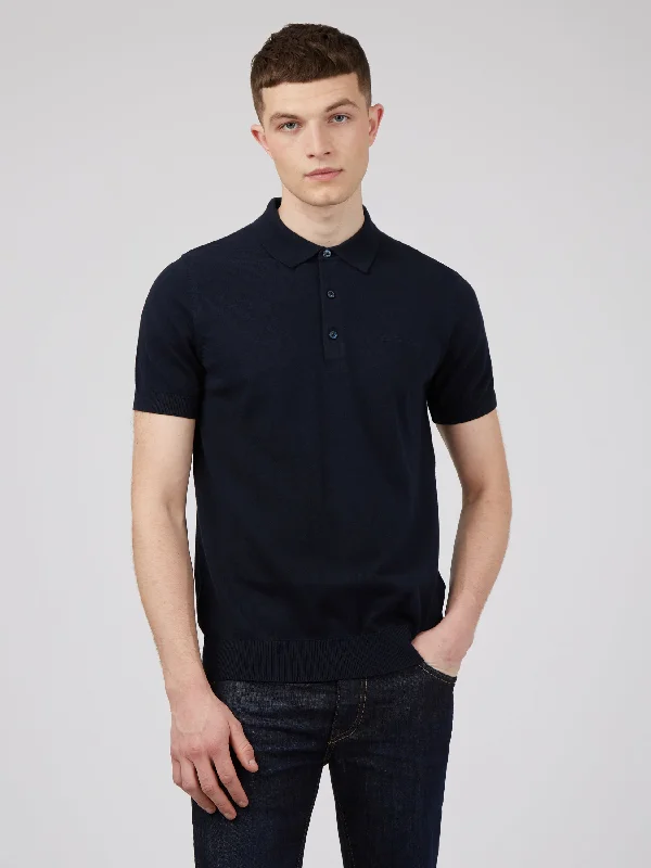 men's plaid button-up shirt Signature Knit Polo - Dark Navy