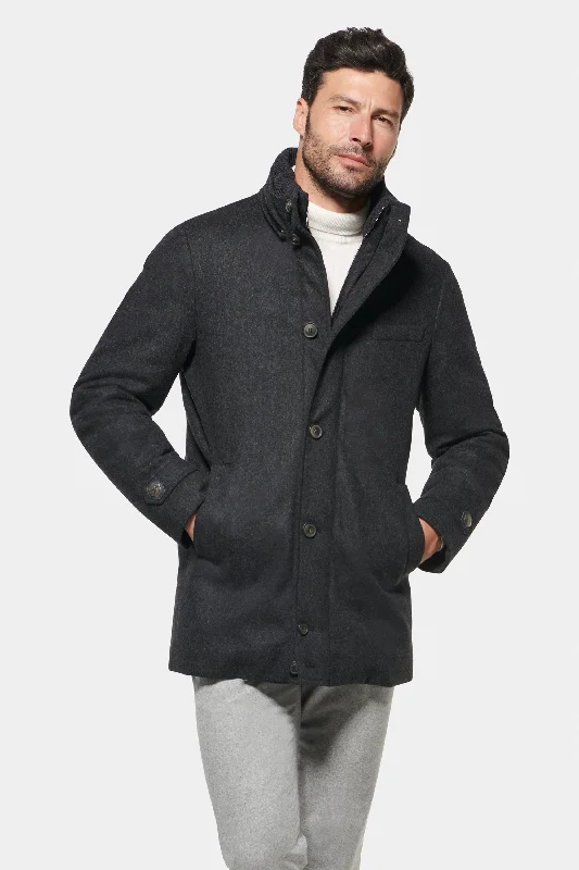 men's parka coat with drawstrings City Active Hooded Parka, Charcoal