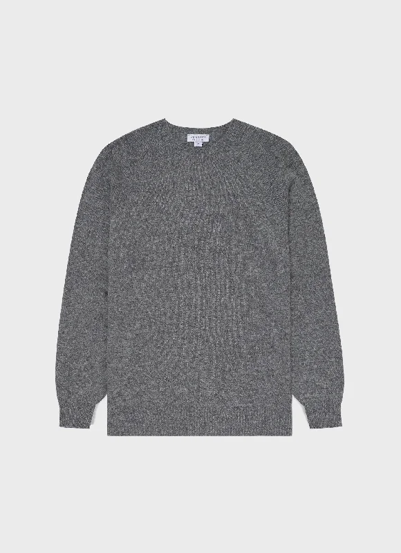men's slim-fit button-down shirt with wrist cuffs Men's Lambswool Crew Neck Jumper in Mid Grey Melange