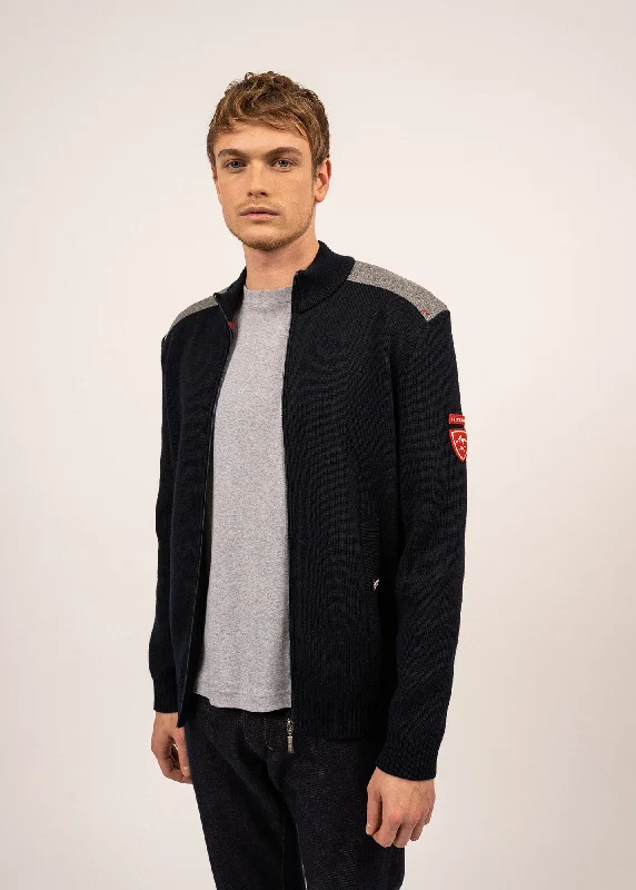 men's slim-fit dress shirt with adjustable cuffs SERAC ARPIN - Wool Knit Jacket With Zip (NAVY)