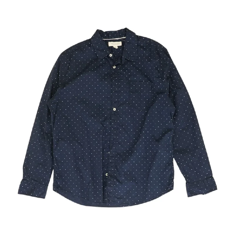 men's lightweight linen shirt with roll-up sleeves Navy Polka Dot Long Sleeve Button Down