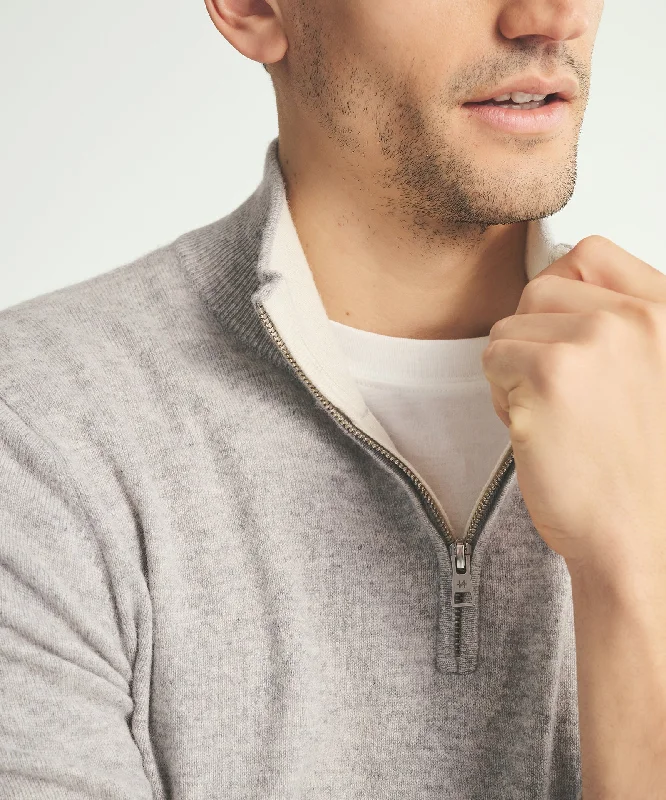 men's distressed leather patchwork denim shirt Signature Cashmere Color Blocked Quarter Zip men's distressed leather patchwork denim shirt Signature Cashmere Color Blocked Quarter Zip