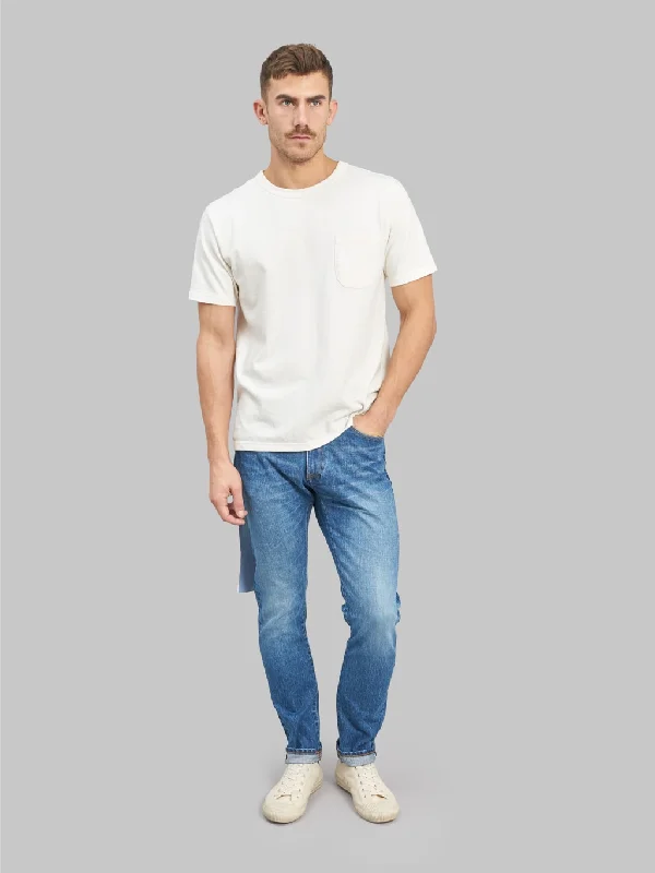 Men's 3/4 length pants for transitional weather Japan Blue J201-MID 14.8oz US Cotton Stonewashed Tapered Jeans Middle Indigo Men's 3/4 length pants for transitional weather Japan Blue J201-MID 14.8oz US Cotton Stonewashed Tapered Jeans Middle Indigo