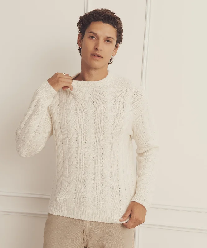 men's distressed denim shirt Super Luxe Cashmere Cable Crewneck