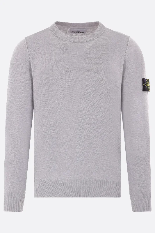 men's crewneck sweater with pockets and ribbed edges cotton sweater with logo badge