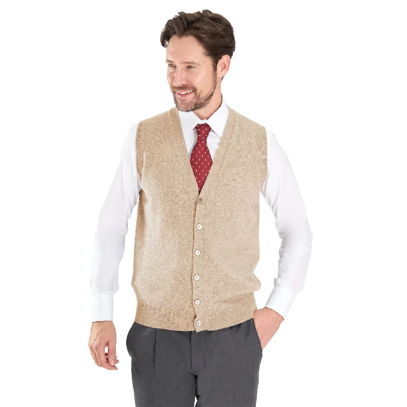 men's crewneck sweater with pockets and ribbed edges BEIGE GILET